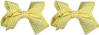 2 Small Yellow Gingham Check Hair Bows Ideal for Girls Matching BTS Back to School Summer Dress's Uniform