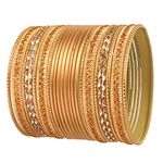 Touchstone Indian Metal Bangles for Women Gold Alloy Bracelets desi 2 Dozen Bangle Collection Bollywood Women's Jewelry Set Multi Stacking Wide Chunky Textured Golden Set of 24 in Gold or White Tone,