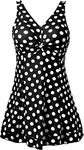 ECUPPER Womens One Piece Swimsuit Plus Size Swimwear Floral Printed Swimming Costume with Skirt Polka Dots 2XL