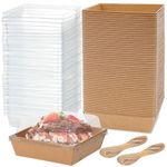 100 Pack Charcuterie Boxes with Clear Lids, Disposable Paper Sandwich Boxes,Square To Go Containers for Bakery Desserts, Strawberries, Cake Slice and Cookies