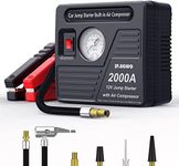 JF.EGWO 2000A Car Jump Starter with Air Compressor, 20000mAh Battery Booster (Up to 8.0L Gas or 6.0L Diesel Engine) &150 PSI Tire Inflator, Built-in 2 USB Port and 2 Light