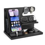 Wood Phone Docking Station - Nightstand Organizer for Cell Phone, Watch, Wallet - Birthday Gift for Men or Husband (Black)