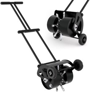 Seeutek Rolling Lawn Aerator, Upgraded Heavy Duty Manual Core Plug Aerators | Transport Mobile Wheels, Reinforced Dual Push Rod, Non-Clogging Hollow Tine Aerator for Compacted Soil, Healthier Grass