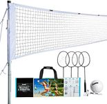 Franklin Sports Volleyball & Badminton Combo Set - Portable Backyard Volleyball & Badminton Net Set - Volleyball, Rackets & Birdie Included - Pro, (Model: 50612)