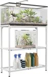 AnBaiMei 20-30 Gallon Aquarium Stand, Metal Fish Tank Stand with Adjustable 3-Tier Storage Shelf, Heavy Duty Reptile Breeder Turtle Tank Terrarium Rack Table for Home Office, 30" L x 12" W x 32.2" H, White