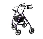 Days Lightweight Folding Four Wheel Rollator, Mobility Walker with Padded Seat, Lockable Brakes and Carry Bag, Limited Mobility Aid, For Elderly or Disabled, Purple, 105/Medium