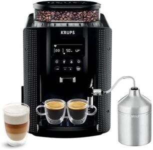 Krups Machine à café grain, machine expresso, 2 tasses en simultané, Ecran LCD, Nettoyage automatique, Buse vapeur, Pot à lait inox inclus pour Cappuccino, Cafetière espresso Essential EA816031