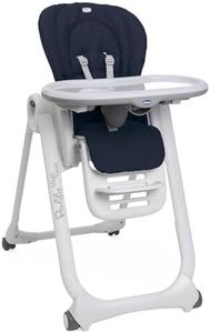 Chicco Polly Magic Relax Hochstuhl für 0 Monate - 3 Jahre (15 kg), verstellbar mit 4 Rädern, neigbar zur Babywippe, kompakte Verriegelung, Spielleiste und Sitzkissen, blau