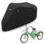 Adult Tricycle Cover，QZMVER Waterproof Large Bike Rain Cover for 1-3 Bike,210D PU Full Tricycle Protection with Lock-holes & Bicycle Storage Bag for Mountain bikes/Road Bikes(Black,191*77*112 cm)