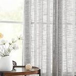 Grey Semi Sheer Curtains Bedroom Living Room 63inch Faux Linen Curtain Panels Light Filtering Burlap Look Window Drapes for Farmhouse Décor Grommet Top 50" W 2 Panels