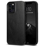 TENDLIN Compatible with iPhone 12 Pro Max Case Premium Leather TPU Hybrid Case (Black)