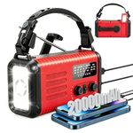 Wind Up Solar Radio, 20000mAh Survival Hand Crank Dynamo, AM/FM Emergency Weather Radio, Battery Powered with Cell Phone Charger, SOS Alarm, Flashlight & Reading Lamp for Household/Outdoor Camping