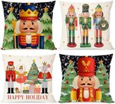 PANDICORN Christmas Pillow Covers 18x18 Set of 4 Nutcracker Christmas Tree Decorations Christmas Pillows Decorative Throw Pillows Cases Happy Holiday Winter Decor for Couch Room