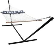 Sunnydaze Double Polyester Rope Hammock with Stand and Pillow with 15 Foot Steel Stand - 400-Pound Capacity - White