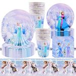 Runup 81 pieces Frozen Party Decoration, Frozen Birthday Decoration, Frozen Party Accessories Including Plates, Cups, Napkins, Tablecloth, Children's Birthday Decoration for 20 People, Purple