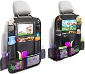 Car Seat Organizer Backseat for Kids, Car Seat Accessory, Backseat for Kids with USB Headphone Slits, Washable Kick Mats Car Seat Back Protector, 12 Storage Packs Organizer for Road Trip (2 Pack)