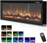 EUHOMY 50 Inch Electric Fireplace Recessed Wall Mounted Freestanding with Remote Control, Ultra-thin Fireplace Heater with Adjustable Flame Color, Linear Fireplace with Timer, Log & Crystal, 750/1500W