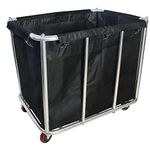 Commercial Large Stainless Steel Laundry Trolley Cart with Wheels - Heavy Duty Rolling Laundry Cart for Industrial/Home,10 Bushel,35.4" Lx25.6 Wx31.5 H (Black)