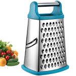 4 Sided Grater Stainless Steel Kitchen Grater for Coarse and Fine Grating for Fruit, Vegetables, Carrots, Cheese, Dishwasher Safe - Light Blue