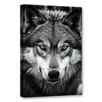 CCWACPP Wolf Canvas Wall Art Animal Picture Wall Decor Black and White Animals Painting Print Artwork Living Room Bedroom Decor Frame (Wolf - 2, 16x24inch (40x60cm))