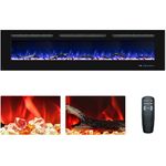 72 in / 183cm Electric Fireplace Inserts, Recessed and Wall Mounted Fireplace Heater, Thermostat, Linear Fireplace with Remote & Touch Screen, Multicolor Flame, Timer, Log & Crystal, 750W/1500W