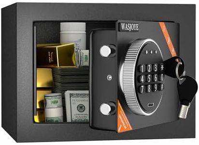 WASJOYE Mini Safe Box with Digital Keypad, Small Electronic Security Safe with Alarm, Wall Mount Cash Safe for Home, Hotel, Kids & Students, Compact Lock Box with Emergency Keys, 6.6L (23×17×17cm)