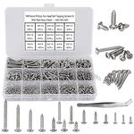 FandWay 595Pcs M2 M3 M4 Phillips Pan Head Self-Tapping Screws,304 Stainless Steel Round Head Tapping Screws,Wood Screws Assortment Set With Storage Box And 1 Tweezers.