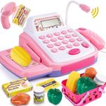 HYAKIDS Pretend Play Toy Till Cash Register with Scanner for Kids, Shopping Till Play Set Food Money Supermarket Cashier Imaginative Toys Gifts for Girls Boys