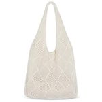 Etercycle Crochet Tote Bag, Mesh Beach Bag for Women Knit Summer Hobo Bag Vacation Boho Tote Bag (Beige)