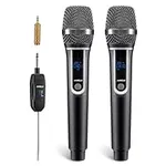 JAMELO Wireless Microphones, UHF Dual Karaoke Microphone System, Microfonos Inalambricos with Rechargeable Receiver, Cordless Dynamic Mic Micro Set for Singing, Wedding, DJ, Party, Speech