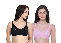 INKURV Full Coverage Bra for Women with Cotton Blend Fabric for High Support-Combo of 2 (Black_Pink_34C)