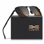 LUENX Rectangular Aviator Polarized Sunglasses for Men Women 59mm Gradient Black&Brown Lens Square Metal Black Frame Spring Hinge