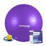 STRAUSS Anti-Burst Rubber Gym Ball with Free Foot Pump | Round Shape Swiss Ball for Exercise, Workout, Yoga, Pregnancy, Birthing, Balance & Stability, 85 cm, (Purple)