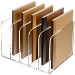 SANRUI Acrylic Desk File Organizer, 5 Vertical Compartments Clear Magazine File Holder Workspace Sorters, Folder Rack for Office Accessories Organization Storage