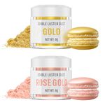 Edible Glitter 2 Colours Set - Gold and Rose Gold Lustre Dust, Food Grade Colouring Powder, Edible Luster Dust for Cakes, Drinks, Chocolate, Candy, Doughnut, Baking Decorations - 4g/Bottles