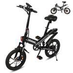 Bodywel T16 Folding Electric Bike, 16" Portable E-bike, City EBike with Smart LED Display, Electric Bicycle with 36V/10.4Ah Battery, Dual Disc Brakes & Front Suspension, Unisex Adult (Black)