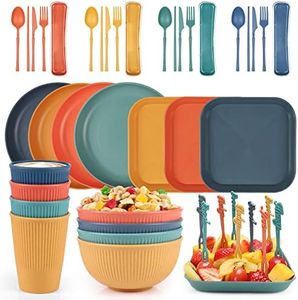 Czemo Vajilla de camping 4 Personas, Juego de Platos Camping Platos y Cubiertos Kit de Camping con Platos, Cuencos, Tazas, Tenedores, Cucharas para Picnic Senderismo Trekking
