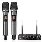 TONOR Wireless Microphones, UHF Cordless Dual Handheld Dynamic Karaoke Singing Mic System with Receiver for Karaoke, Wedding, DJ, Party, Speech, Church, Class, Outdoor Events TW350 Grey