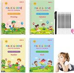 Magic Practice Copybook for Kids, Magic Calligraphy That Can Be Reused,Magical Handwriting Workbooks Practice Copybook for Preschoolers Kindergarten(4 Large Books + Pen Set)