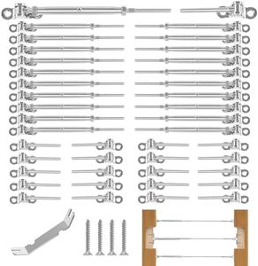 TooTaci 20 Pairs T316 Stainless Steel Adjustable Cable Railing Hardware for Wood Post of 1/8" Cable Railing Kit, Marine Grade Swage Toggle Turnbuckle Tensioner for Deck, Balconies, Stairs Decor