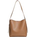 Barsine Leather Bucket Tote Purse for Women Tote Bag and Handbags Shoulder Bag with Pockets and Magnetic Snap, Camel, Small