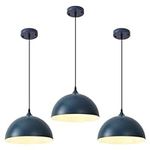 PINDODO Industrial Pendant Light Fixtures,11.8" Blue Dome Pendant Light Over Kitchen Island 3 Pack, Adjustable Vintage Hanging Lamp for Bedroom Restaurant Bar Cafe Dining Room Sink