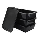 Kekow 3-Pack Plastic Bus Box with Lid, Commercial Bus Tubs, Black