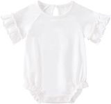 pureborn Baby Girl Ruffle Bell Sleeve Bodysuit Organic Cotton Short Sleeve Bodysuits 18-24 Months White