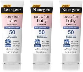 Neutrogena Pure & Free Baby Mineral Sunscreen Lotion with Broad Spectrum SPF 50 & Zinc Oxide, Water-Resistant, Hypoallergenic & Tear-Free Baby Sunscreen, Paraben-Free, Dye-Free, 3 fl. oz (Pack of 3)