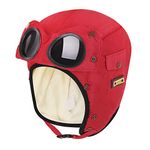 Winter 3 in 1 Trapper Outdoor Hat Thermal Fur Fleece Lined Trooper Trapper Hat Ski Cap with Earflap Face Mask Warmer Cover, Red, With Detachable Cover+windproof Glasses, One Size-Large