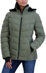 Nautica Women's Stretch Puffer Detachable Hood Fleece Pockets Jacket, Green (Sage), Medium