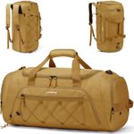 Travel Duffle Bag Backpack for Men 40L, Medium Sports Gym Duffel Bag with Wet Pocket, Tote Carry on Bag with Shoes Compartment, Overnight Weekender Bag for Travel, Brown