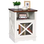 BEWISHOME Farmhouse End Table White Nightstand,Side Table with Storage Cabinet,Night Stand Bedside Table for Bedroom Living Room,Small Table Bed Side Table Accent Table Farmhouse Nightstand KTZ05W