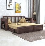 Ganpati Arts Solid Sheesham Wood 3 Seater Lurid Sofa Cum Bed with Side Pocket for Living Room Bed Room Wooden Bedroom Furniture for Home (Walnut Finish)